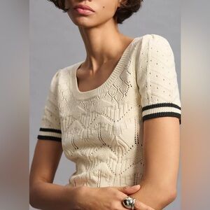 Maeve Short-Sleeve Pointelle Sweater in soft cream color.  Size XS